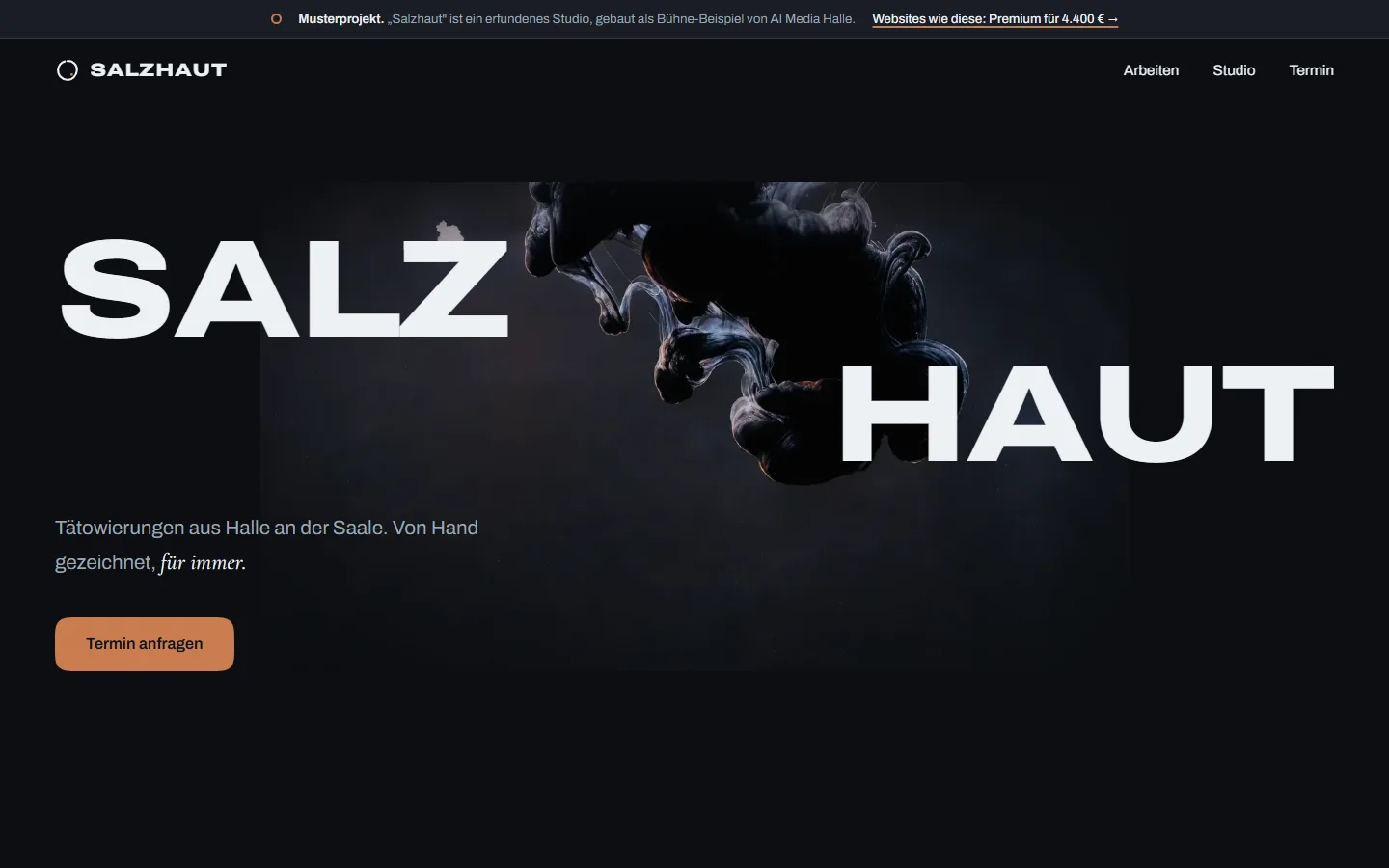 Startseite der Demo-Website Salzhaut Tattoo